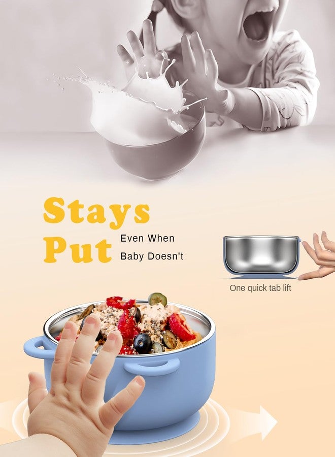 Bakpoco Baby Suction Bowls with Lids 4-Pack, 2-in-1 Stainless Steel 304 Toddler Bowl & Removable Silicone Suction Kids Bowl Plate Set Non Toxic Snack Dishes for Self-Feeding, Ocean Explorer Set - Image 2